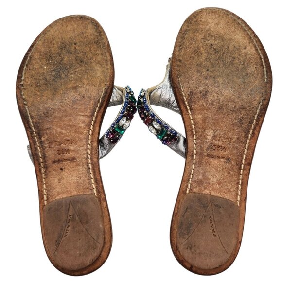 Prada Crystal Embellished Thong Sandal 36.5 Flip Flop Gem Rhinestone Bling - Picture 6 of 9